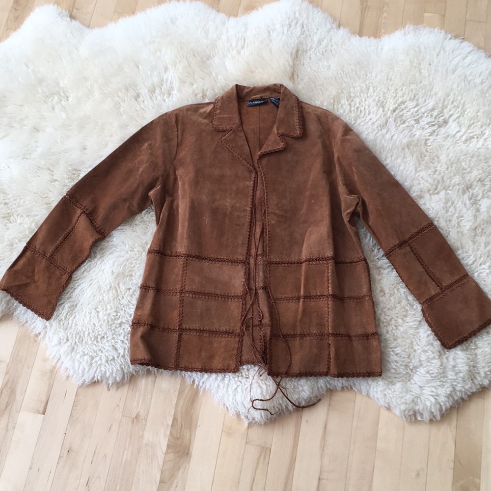 Suede Leather Jacket w/ Crochet Patches